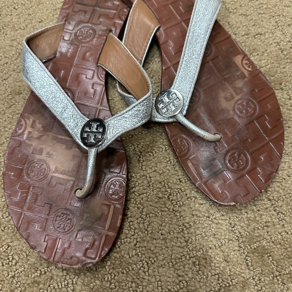 Tory Burch Metallic and Brown Thong Sandals